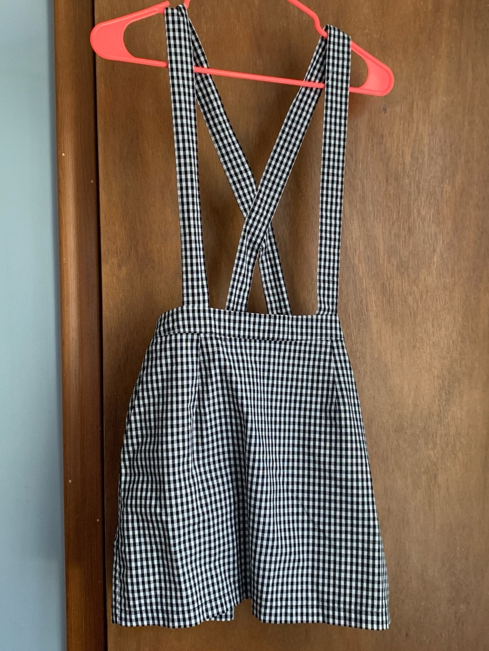 Forever 21 Black and White Gingham Suspender Skirt